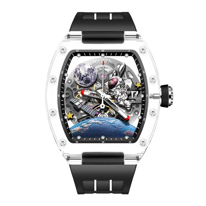 Haofa 3D Interstellar Spaceship Mechanical Watch for Men Automatic Hollow Transparent Watch Luminous Moon Rabbit Men Watch 2320 1