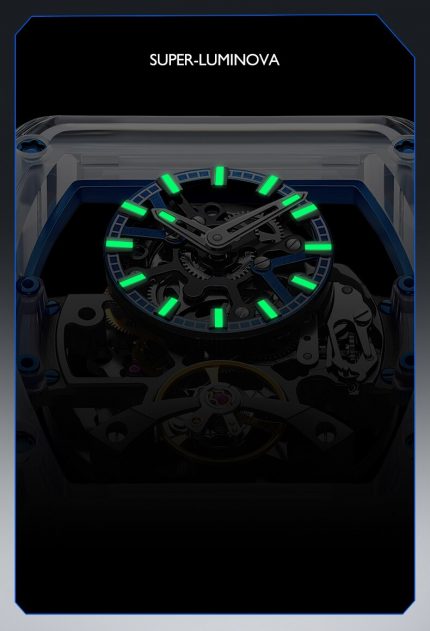BONEST GATTI Men Automatic Watch Luxury 45mm Tonneau Case Mechanical Wristwatch Skeleton Sapphire Luminous Fluororubber Strap 2