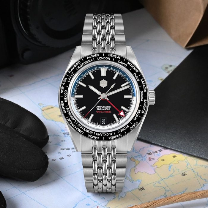 San Martin World Timer Watch Japan NH34 GMT 39.5mm Original Design Men Automatic Mechanical Travelers Watches Waterproof SN0116 1