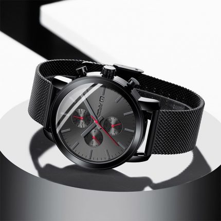 CRRJU Watch for Men Luxury Stainless Steel Mesh Strap Quartz Watch Fashion Sports Waterproof Wristwatch Black Date Chronograph 3