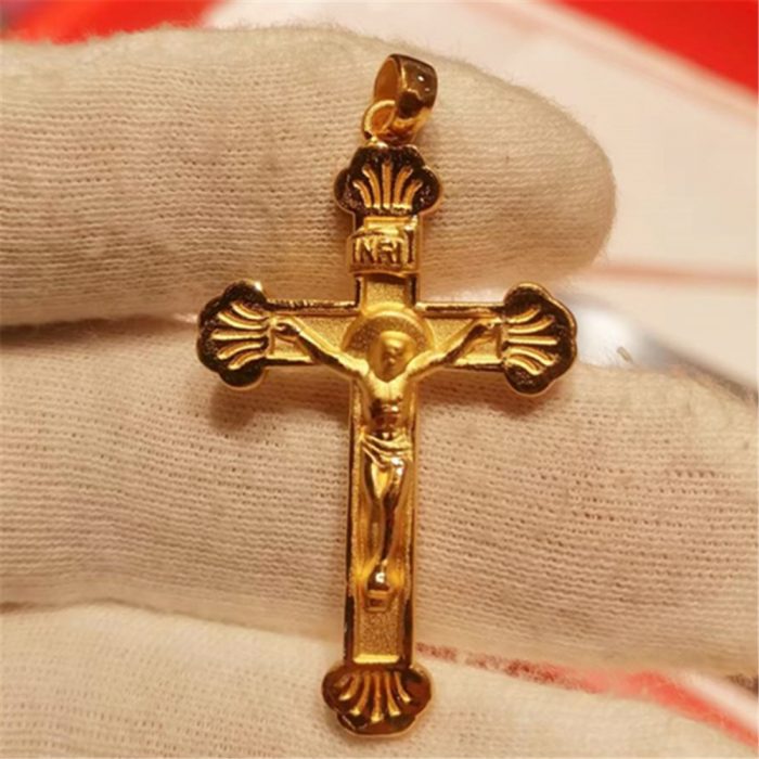 Pure 999 24K Yellow Gold Men Women Lucky Cross Pendant 2.7g 1