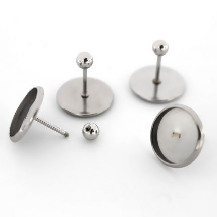Stainless Steel Earrings Post Round Bezel tray Cabochons Earring with Screwback Stoppers Ear Pins Stud Earrings Findings DIY 1