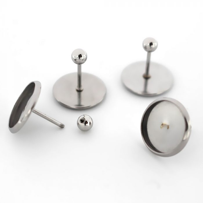 Stainless Steel Earrings Post Round Bezel tray Cabochons Earring with Screwback Stoppers Ear Pins Stud Earrings Findings DIY 1