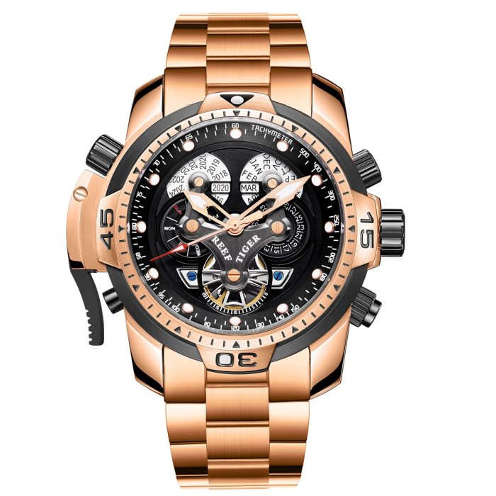 Reef Tiger Men Wrist Watch,Mens Automatic Watches Top Luxury Band Waterproof Mechanical Wristwatch Luminous Steel Strap RGA3503 1