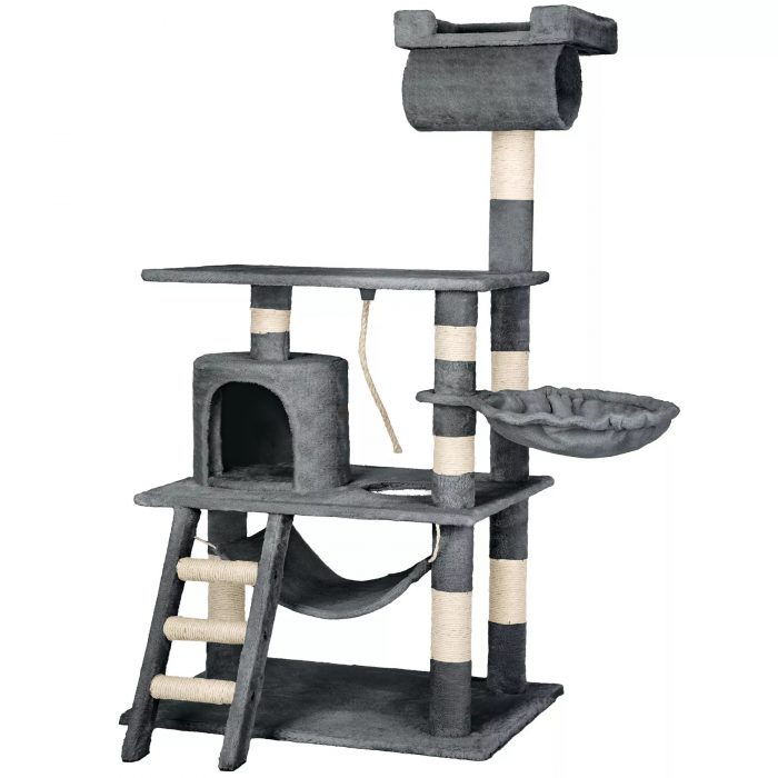 Scratcher Stokeley Grey-Cat Scratcher Tree-Cat Playground with sisal Columns, Cat Toy with Doing, Cat Furniture for Nail-sharpen 1