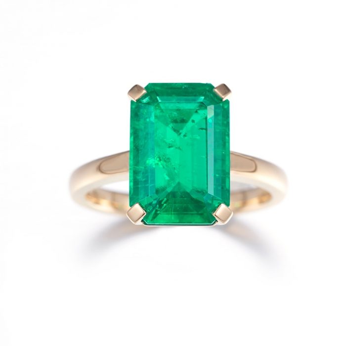 Lab Emerald Ring Solid 18K Gold Lady Jewelry Girl MSR-1158 1