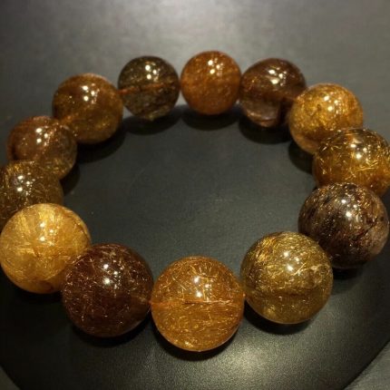 Natural Black Copper Rutilated Quartz Crystal Bracelet 19mm Big Clear Round Beads Brazil Women Man Rutilated AAAAAA 1