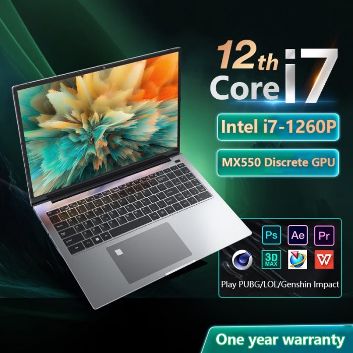 12th Gen Gaming Laptop Intel Core i7 1260P NVIDIA MX550 4G Ultrabook 16" IPS Metal Notebook 32G RAM +2TB SSD RJ45 WiFi Type-C 1