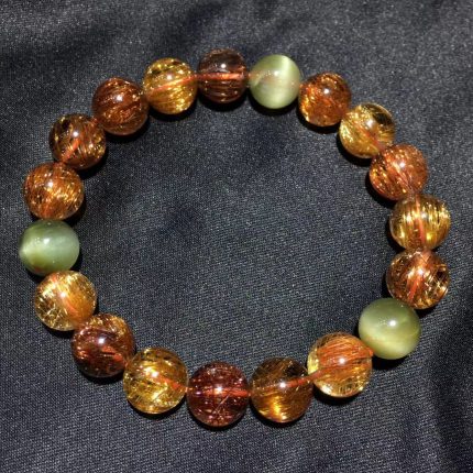 Natural Copper Rutilated Quartz Clear Round Beads Bracelet 10.5mm Cat Eye Women Men Wealthy Green Rutilated Quartz AAAAAA 2