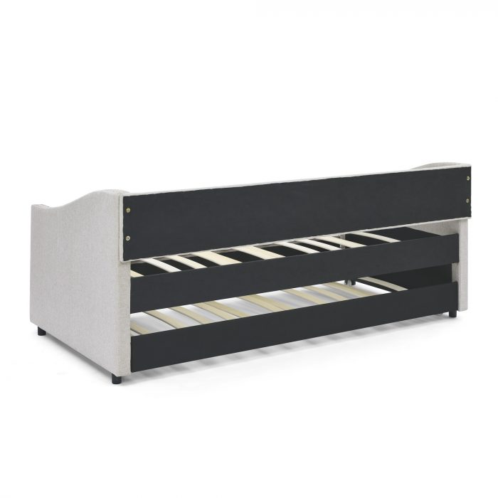 Twin Sofa Bed with Twin Size Trolley Upholstered Tufted Back Buttons and Brass Nails on Wavy Arms, (80.5"x41"x30.5") 5