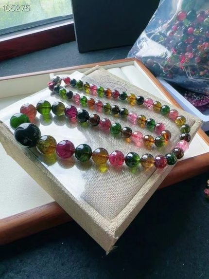 Natural Colorful Tourmaline Clear Round Beads Necklace 6.8-17mm Crystal Women Green Red Tourmaline Pendant AAAAAA 2