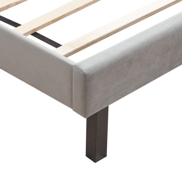Queen Upholstered Bed Button Tufted with Curve Design-Strong Wood Slat Support Easy Assembly Gray Velvet For bedroom furniture 5