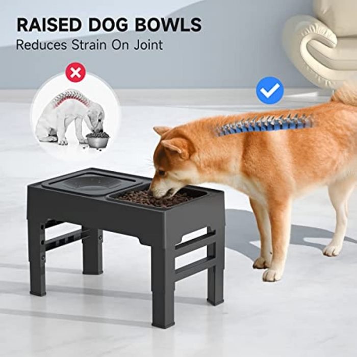 Elevated Dog Bowl, Adjustable Raised Dog Bowl with Slow Feeder Dog Bowl and Dog Water Bowl Non-Spill for Small Medium Large Dogs 6