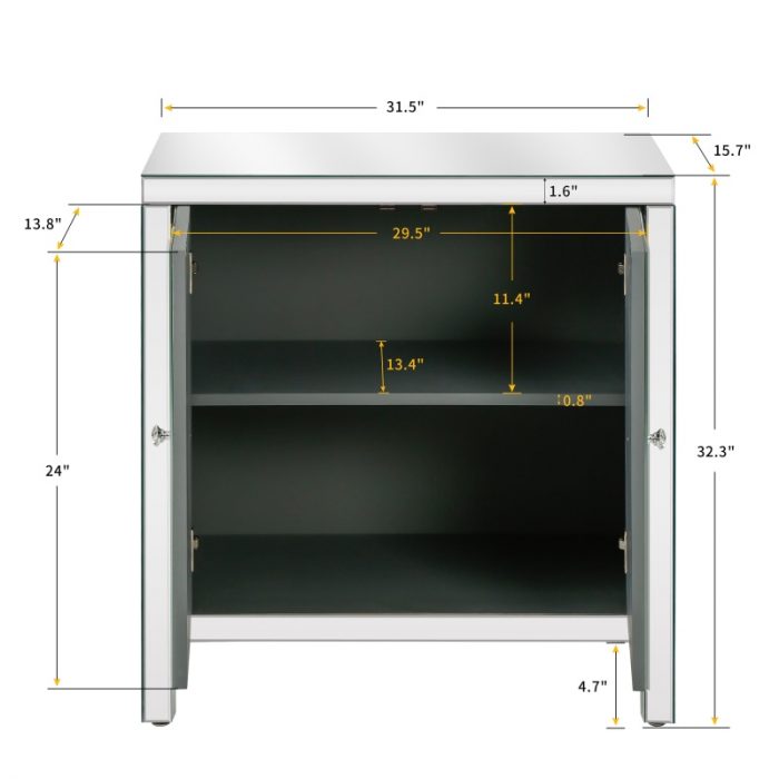 Storage Cabinet with Mirror Trim and Diamond Shape Design, Silver ,for Living Room, Dining Room, Entryway, Kitchen 6