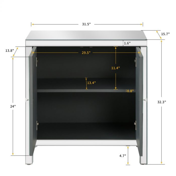 Storage Cabinet with Mirror Trim and M Shape Design, Silver,for Living Room, Dining Room, Entryway, Kitchen 6