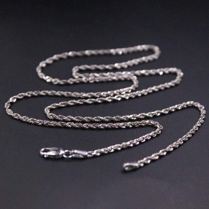 Real 18K White Gold Chain For Women 1.9mm Twist Rope Link Necklace 50cm Length 1