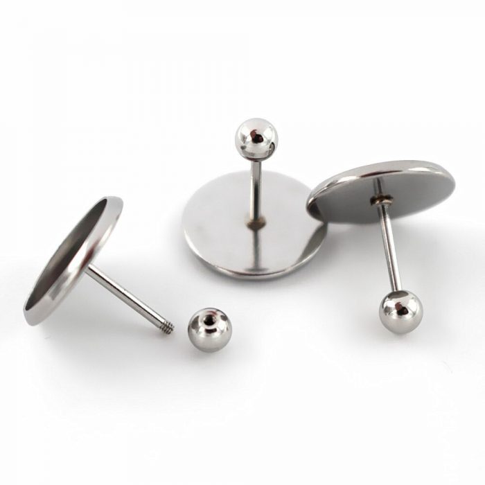 Stainless Steel Earrings Post Round Bezel tray Cabochons Earring with Screwback Stoppers Ear Pins Stud Earrings Findings DIY 5
