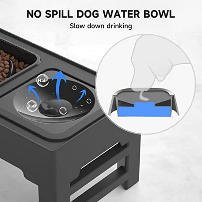 Elevated Dog Bowl, Adjustable Raised Dog Bowl with Slow Feeder Dog Bowl and Dog Water Bowl Non-Spill for Small Medium Large Dogs 4