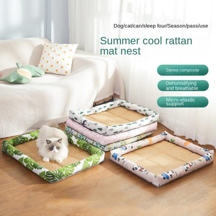 Summer Cat Bed Mat Lightweight Breathable Pet Rattan Mat Ice Blankets Nest Cat Houses Supplies Small Dogs Cushion Pillow 1