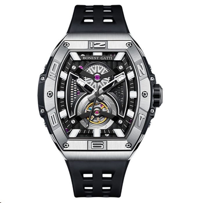 BONEST GATTI Men Automatic Watch Luxury Tonneau Mechanical Wristwatch Fashion Waterproof Sapphire Luminous Fluororubber Strap 1