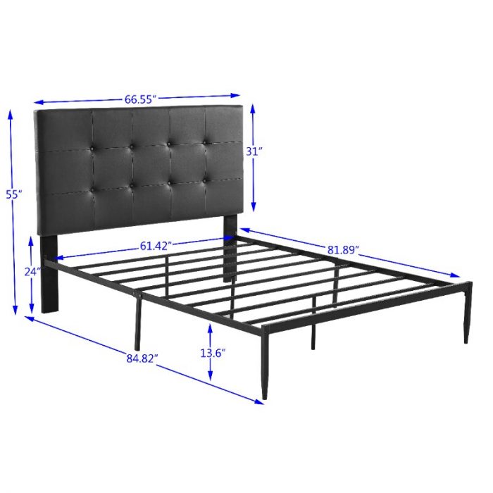 [Flash Deal]B112 Queen Bed PVC Cover Haedboard with Sponge Interlayer Strong Iron Frame with High Temperature Paint[US Stock] 6