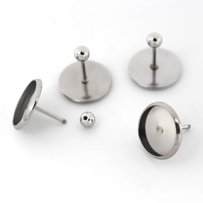 Stainless Steel Earrings Post Round Bezel tray Cabochons Earring with Screwback Stoppers Ear Pins Stud Earrings Findings DIY 6