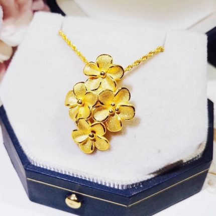 New Real 24K Yellow Gold Women Pendant 3D Hard Gold Flower Pendant Best Gift 2