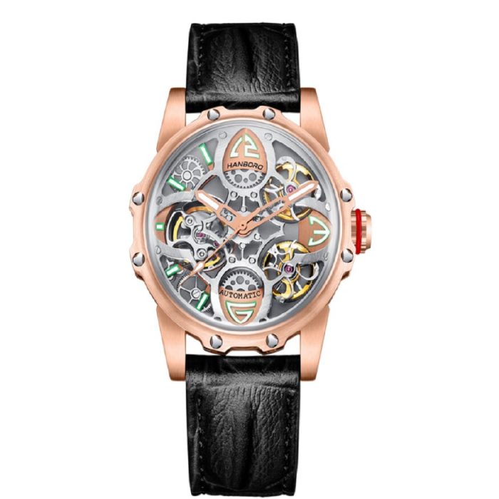 2023 new Hanboro Hollow flywheel Automatic Mechanical Watches personality elegant luxury lady watch luminous fashion women Watch 1