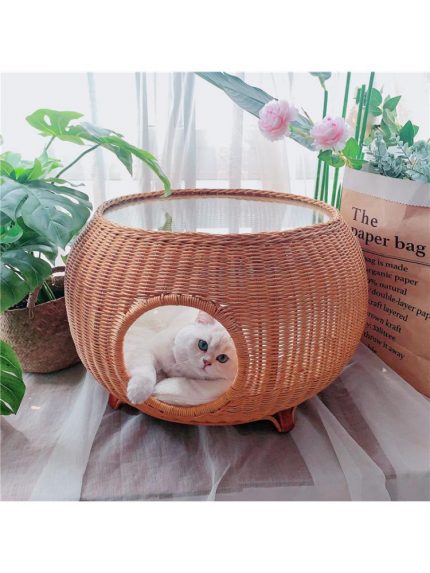 Luxury Cat Villa Cat Delivery Room Pet Littet All-season Closed And Breathable Rattan Cat Litter 2