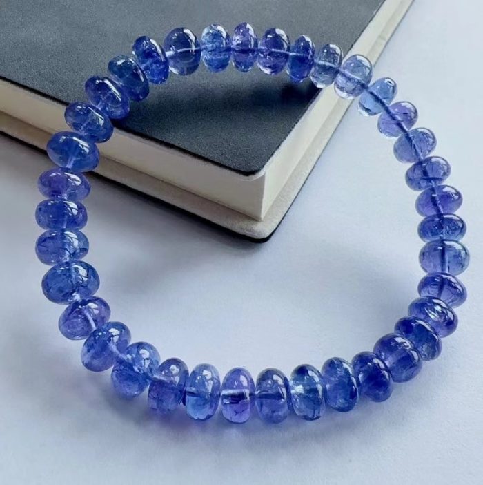 Natural Blue Tanzanite Tanzania Clear Abacus Beads Round Bracelet 7.5x4.5mm Tanzanite Rare Stone Bangle AAAAAA 1