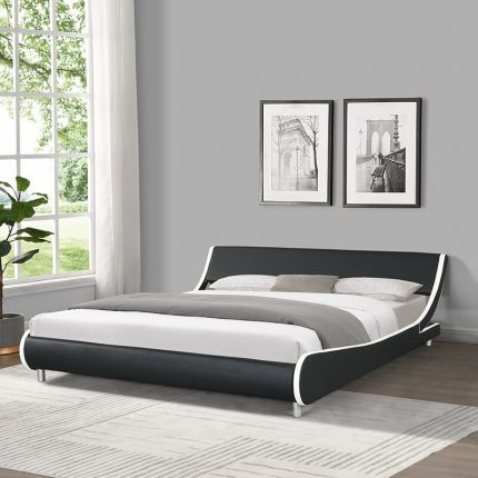 Artificial Leather Cushion Platform Bedstead, Advanced Curve Design, Plank Support, No Box Spring, Easy to Assemble, Extra Large 2