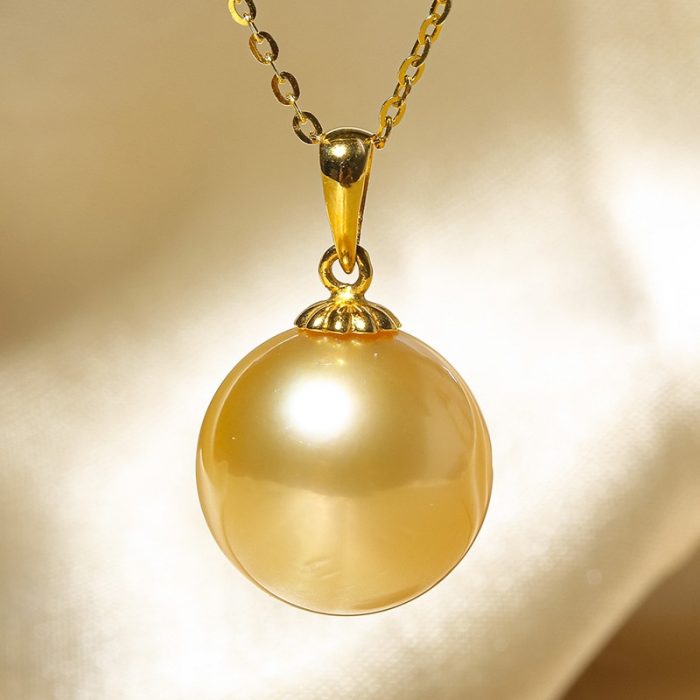 New Pendant for Women 17mm Sea Golden Pearls Round Pearl Fine High Quality Jewelry Gift for Women（with Chain） 1