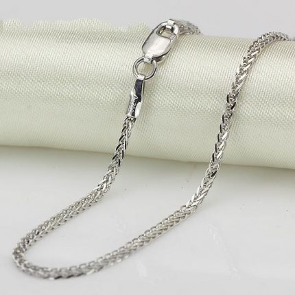 1.4mmW  Thick Genuine 18K White Gold Necklace Wheat For Men and female Style Bold necklace 40/43/45/50cm  2019 1