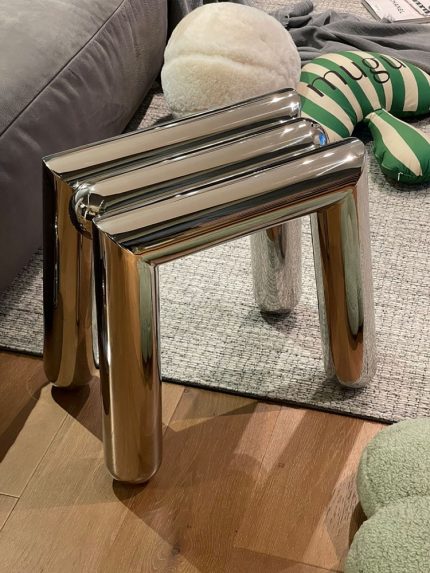 Furniture Stainless Steel Shoes Stool Mobile Design Living Room Shelf Tea Table Hallway Ottoman Low Stools Bedroom Makeup Stool 2