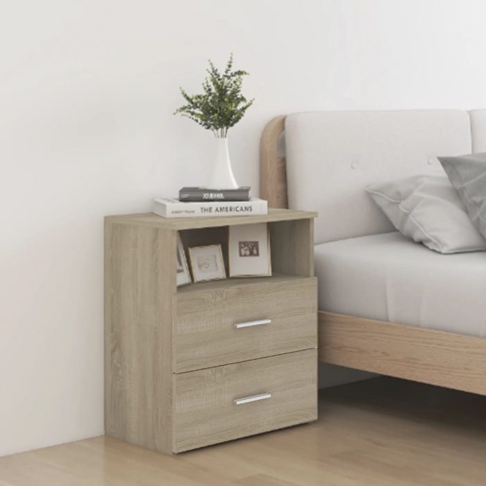 Bed Cabinets 2 pcs Sonoma Oak 19.7"x12.6"x23.6", the nightstand is equipped with two drawers and one shelf 2