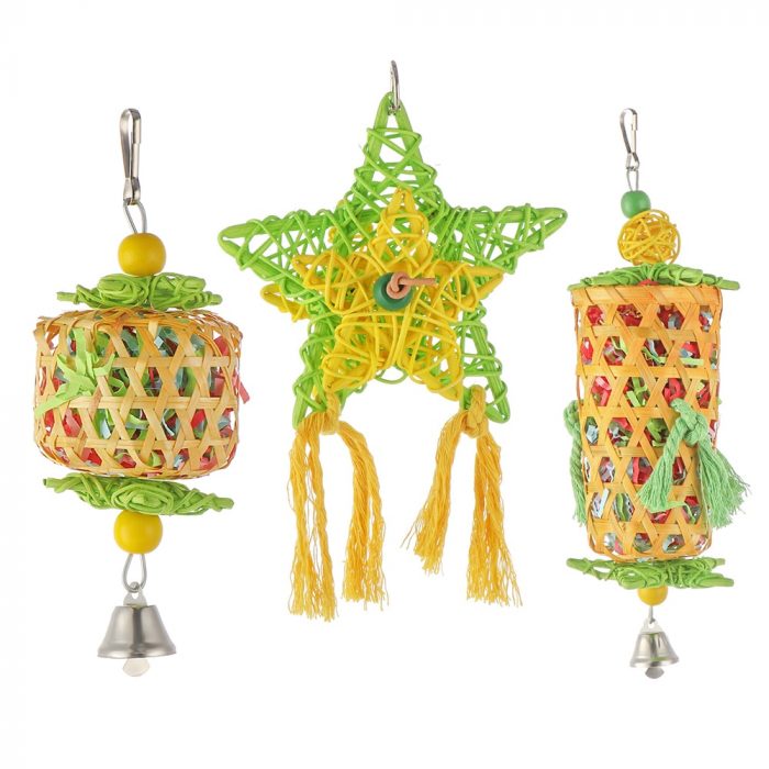 Natural Bamboo Rattan/Paper Weaving Cage Pet Bird Chewing Toys Parrot Cage Foraging Shredder Home Hanging Decoration 1