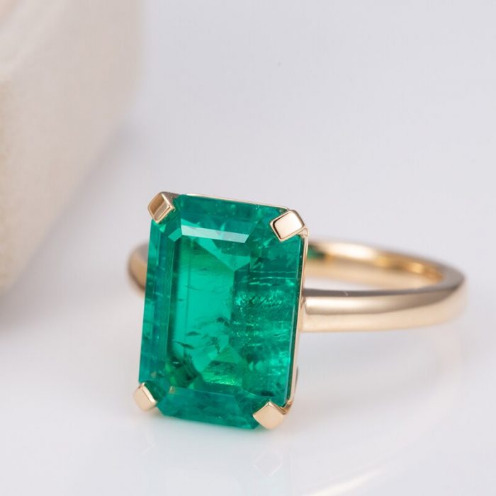 Lab Emerald Ring  Solid 18K Gold  Lady Jewelry Girl MSR-1158 5