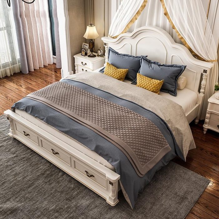 American type European type double Design master bedroom modern contracted wedding bed wood furniture princess bed 1.8 meters 1