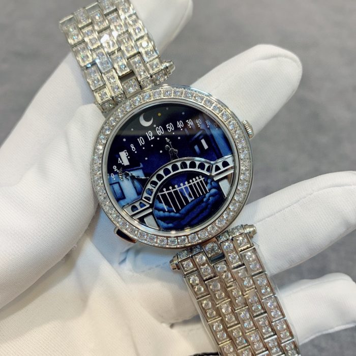 38mm Luxury Brand Lady Quartz Lover Bridge Amoureux Watch Full Diamond Stainless steel Lover meeting Moonlight Clock Sapphire Wr 1