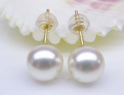 Top Quality AAAA REAL ROUND 10-11MM SOUTH SEA WHITE PEARL 18 GOLD STUD EARRINGS 1