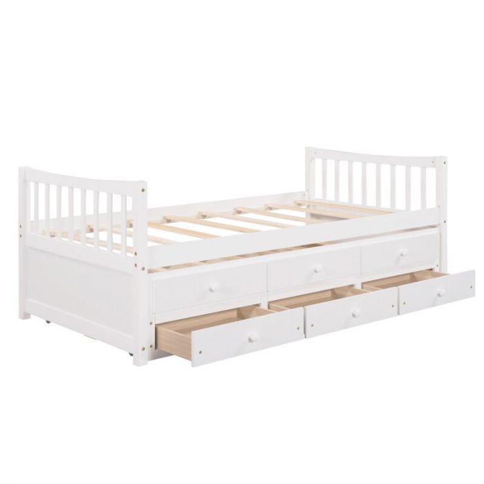Daybed with Trundle and Drawers, Twin Size, White 4
