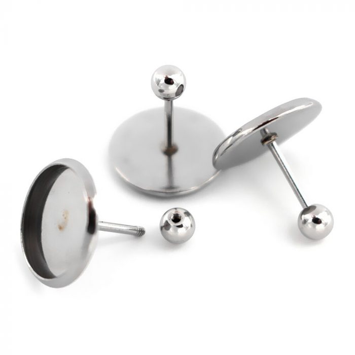 Stainless Steel Earrings Post Round Bezel tray Cabochons Earring with Screwback Stoppers Ear Pins Stud Earrings Findings DIY 4