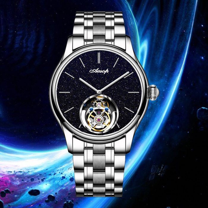 AESOP Men's Tourbillon Mechanical Wristwatches Sapphire Winding Fine Steel Strap Watches for Men Fashion Leisure Waterproof 3
