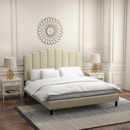 Tufted Upholstered Platform Bed with Headboard and Footboard 1