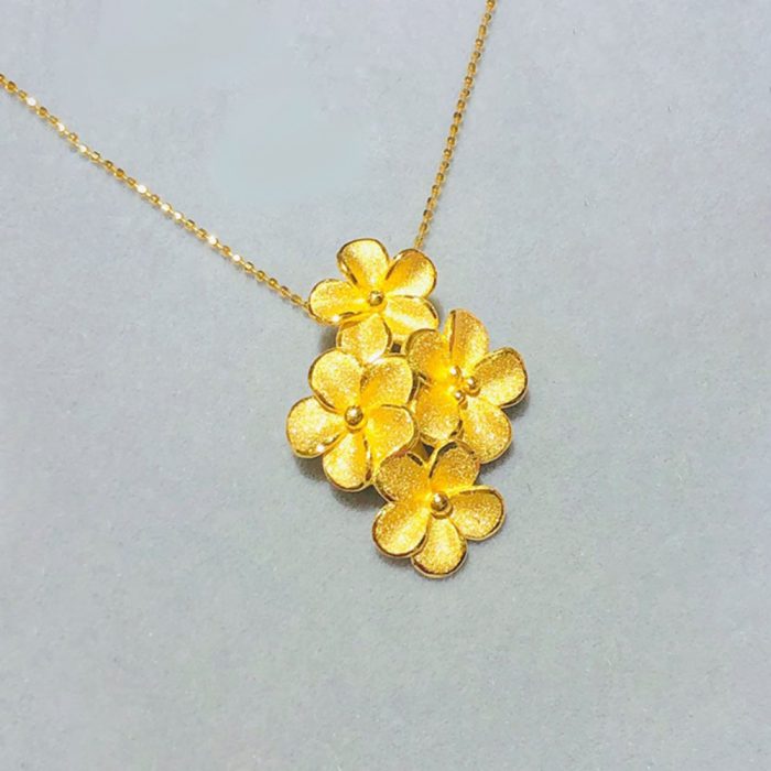 New Real 24K Yellow Gold Women Pendant 3D Hard Gold Flower Pendant Best Gift 1