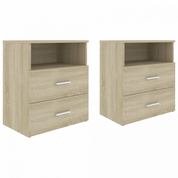 Bed Cabinets 2 pcs Sonoma Oak 19.7"x12.6"x23.6", the nightstand is equipped with two drawers and one shelf 1