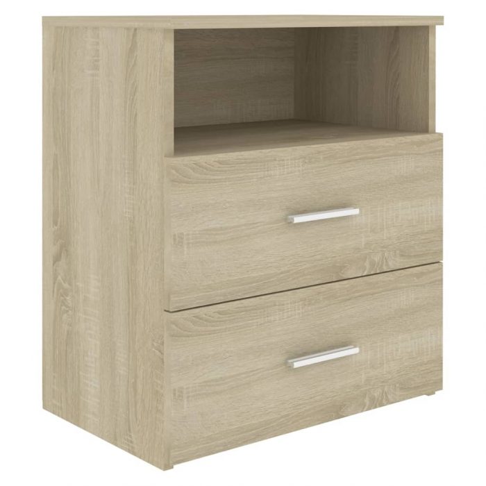 Bed Cabinets 2 pcs Sonoma Oak 19.7"x12.6"x23.6", the nightstand is equipped with two drawers and one shelf 5