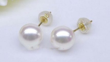 Top Quality AAAA REAL ROUND 10-11MM SOUTH SEA WHITE PEARL 18 GOLD STUD EARRINGS 2