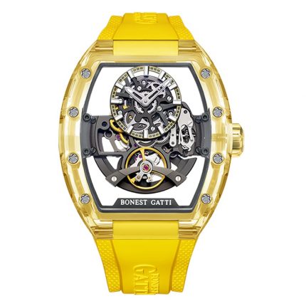 BONEST GATTI Men Automatic Watch Luxury 45mm Tonneau Case Mechanical Wristwatch Skeleton Sapphire Luminous Fluororubber Strap 1