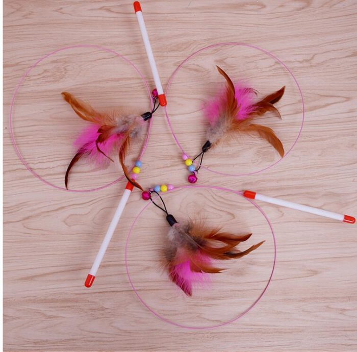 500pcs New Design Cat Toy Hot Gift Funny Cat Kitten Pet Teaser Feather Wire Chaser Pet Toy Wand Beads Play 1